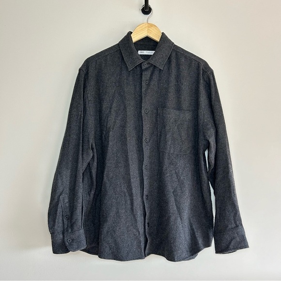 Zara wool blend Grey Button Down shirt Front Pocket Size L - Picture 1 of 6